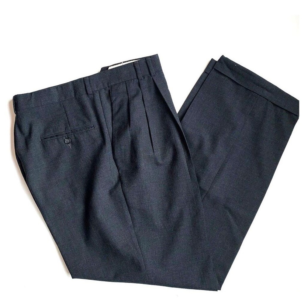 VTG Keaton Chase Dress Pants Mens 34 Charcoal Excellent Pleated Wool Cuffed USA